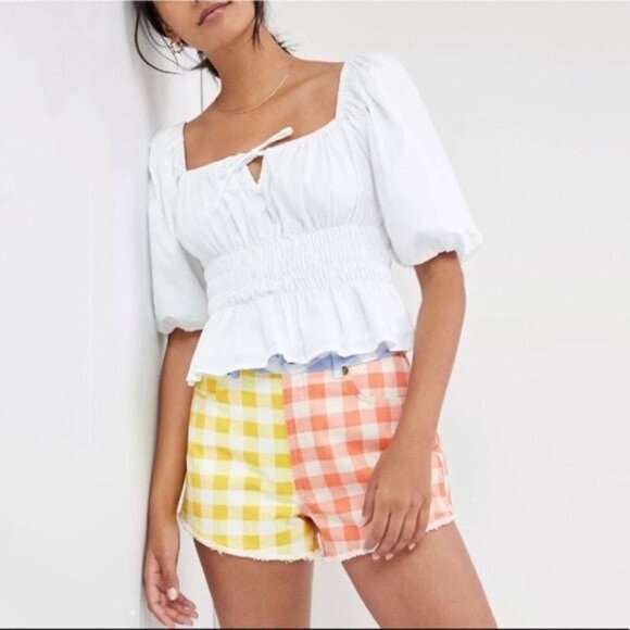 Farm Rio Anthropologie Multicolor gingham shorts M - Picture 1 of 9